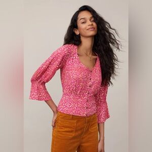 Maeve By Anthropologie Percie Blouse Pink Medium pilcro sleeve jcrew free people